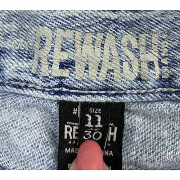Rewash Wide Leg Jeans Junior Size 11 Acid Wash Denim Crop Classic Rise Distress - Picture 4 of 12